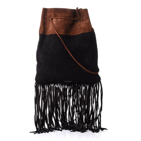 borsa prada camoscio|PRADA Camoscio Fringe Shoulder Bag Black Cacao.